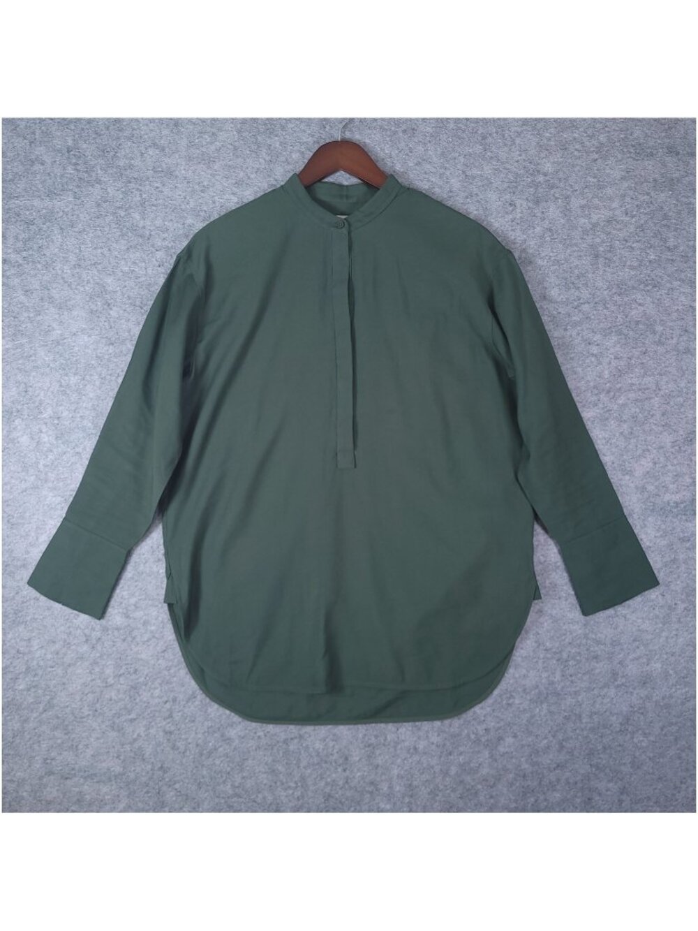 COS Oversized Grandad Collar Blouse EUR 34 US 4 Green Viscose Tunic Minimalist